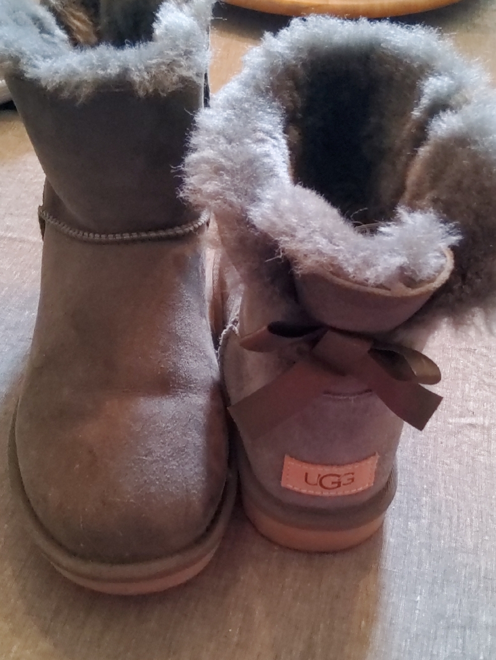 UGG Green Suede Shearling Bow Short Boots